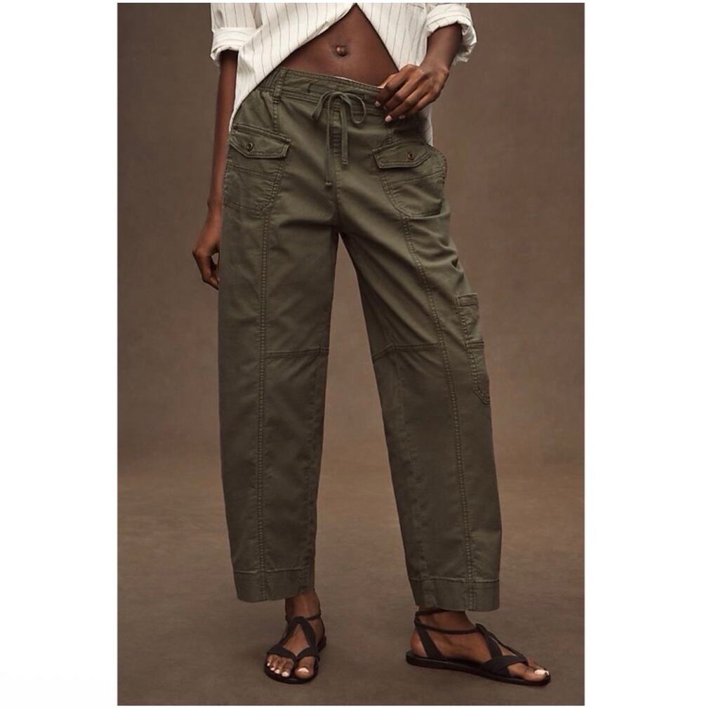 Anthropologie Pants Womens Small Green Utility Drawstring Cargo Ankle Pockets